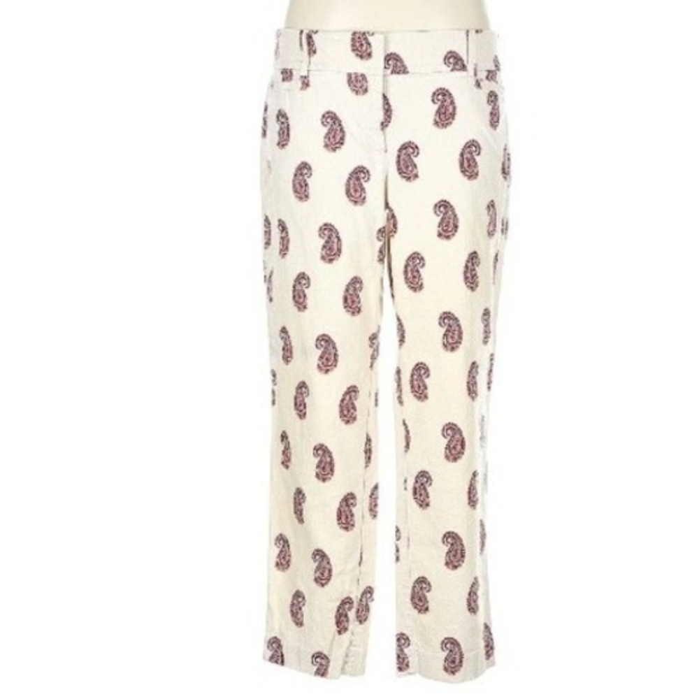 Ann Taylor LOFT Womens Casual Ivory Pants Burgundy Paisley Print Marisa Ankle 14